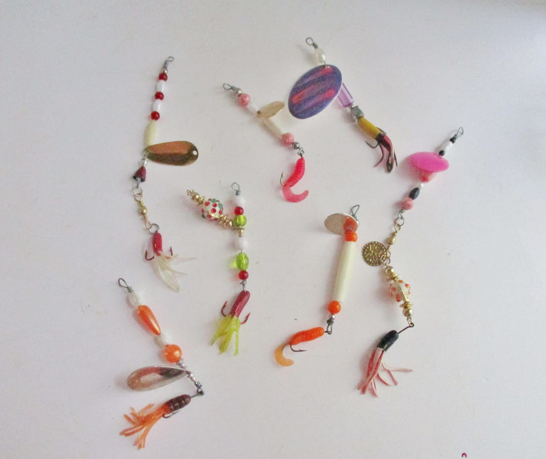 Vintage Fishing Lures Beads Assemblage Pink Purple Orange Etsy