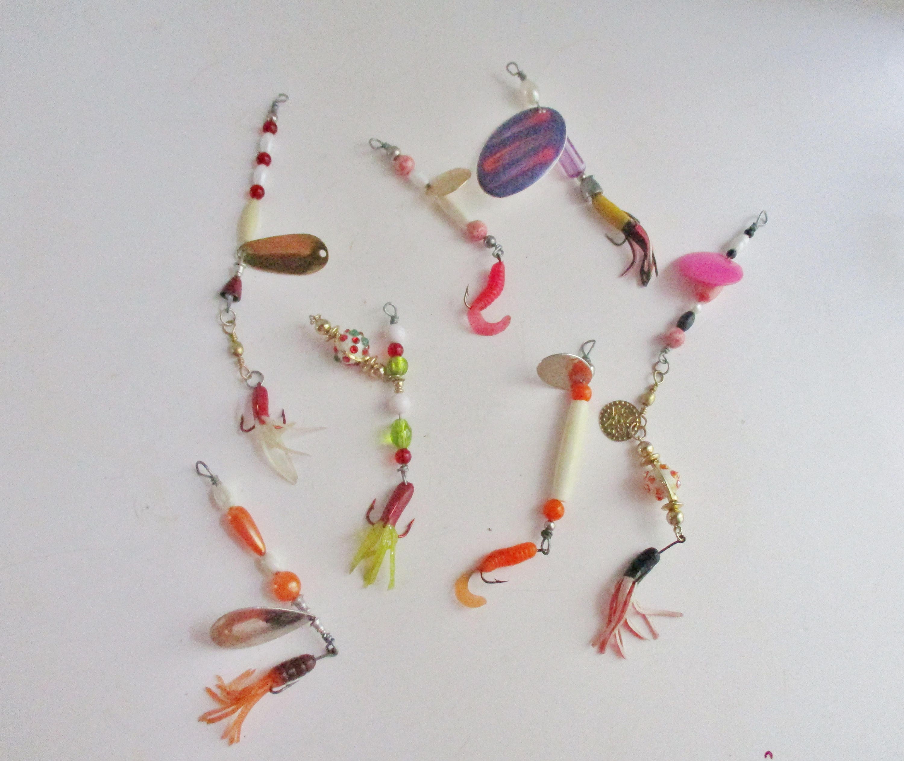 Vintage Fishing Lures Beads Assemblage Pink Purple Orange Etsy