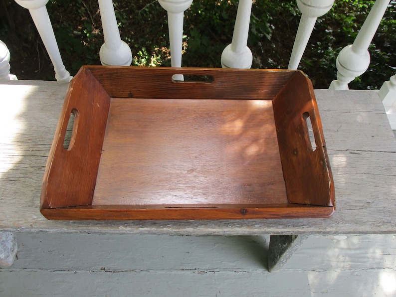 Vintage Wood Tray Large Wood Decorative Tray With Four Handles Etsy