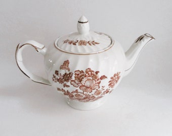 Vintage Teapot Brown Transferware Ironstone Charlotte Royal Crownford