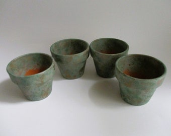 Vintage Terra Cotta Pots Two Sizes Sponge Hand Painted Sage