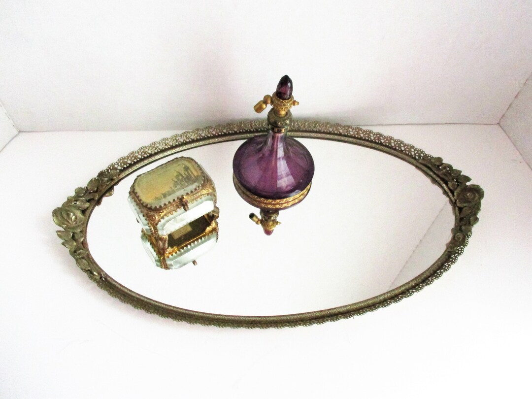 Vintage Matson Vanity Mirror Mid Century Rose Ormolu Filigree Etsy