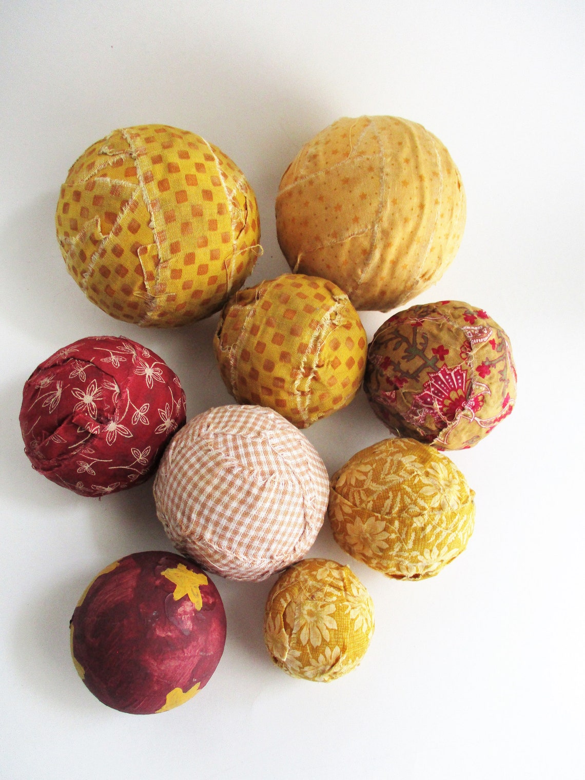 Vintage Fabric Covered Styrofoam Balls Set of 9 Large Medium Etsy