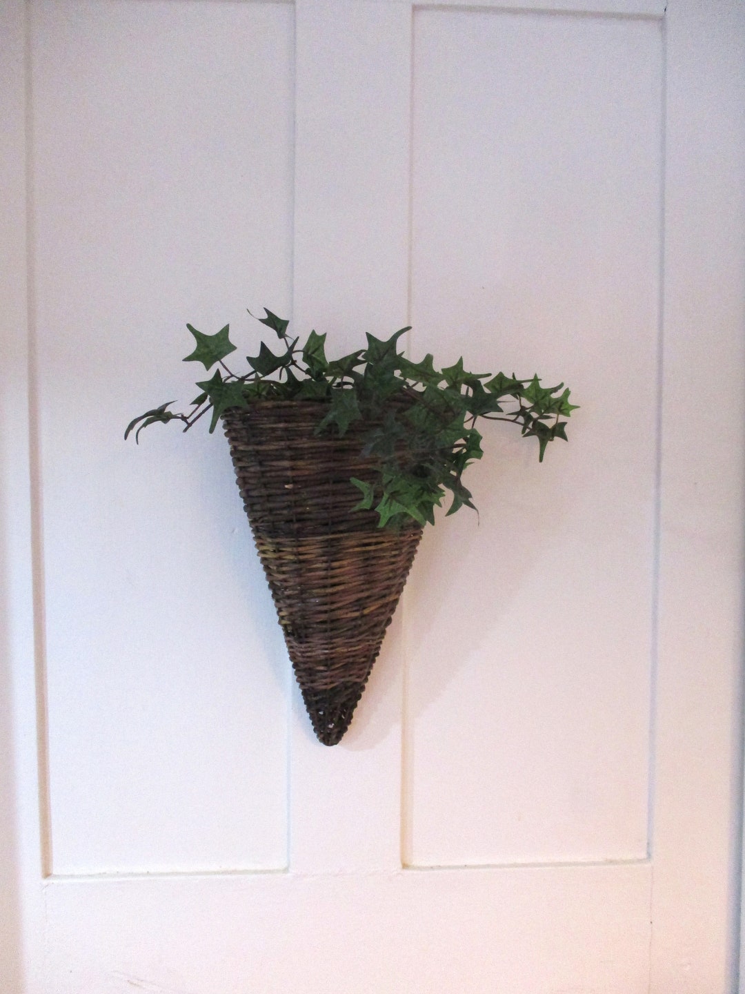 Vintage Grapevine Basket Cone Shaped Door Wall Hanging Rustic Twig Faux