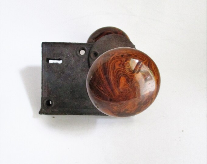 Antique Victorian Door Knob Set Bennington Style Brown Etsy