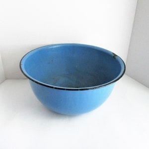 Vintage Blue Enamel Bowl Black Trim