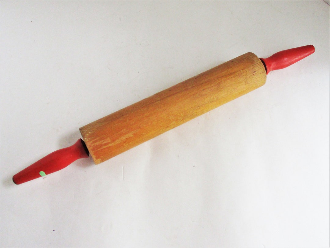 Vintage Rolling Pin Red Handles Farmhouse Kitchen Tool - Etsy