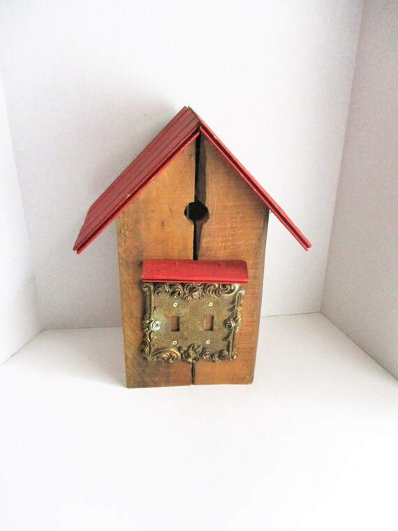 Vintage Birdhouse Rustic Wood Red Roof Metal Switchplate ...