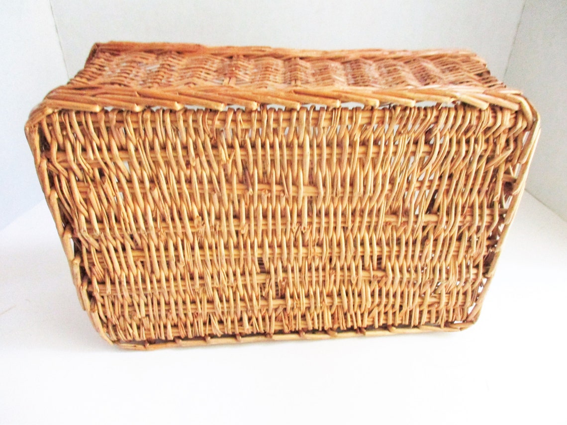 Vintage Wicker Basket Square with Lid Storage Home Decor Etsy