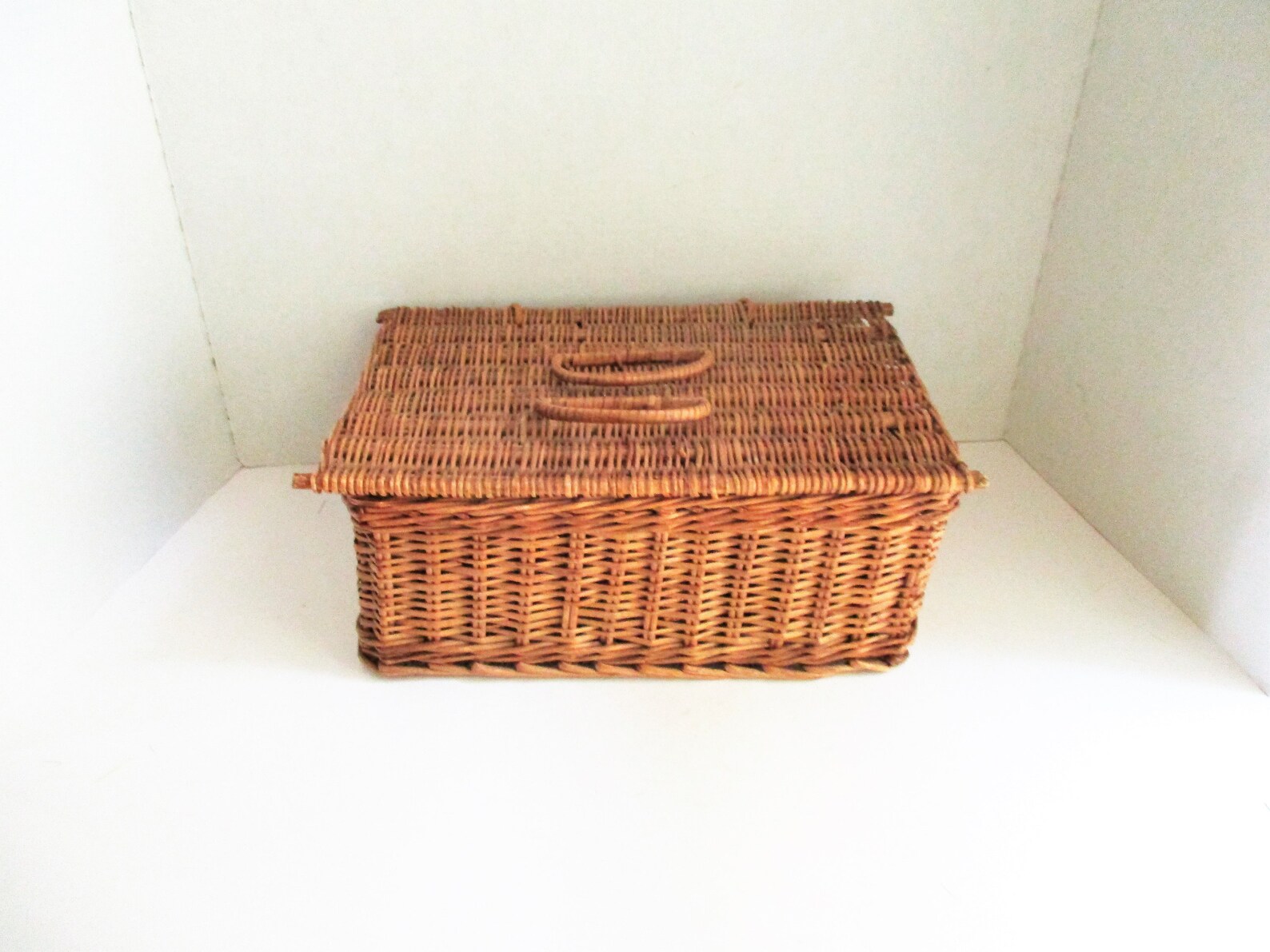 Vintage Wicker Basket Square with Lid Storage Home Decor Etsy