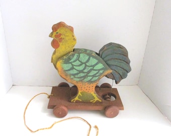 Vintage Rooster Pull Toy Wood Heritage Toys
