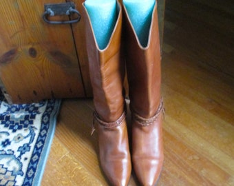 Vintage Womens Leather Cowboy Boots British Tan Size 9 1/2