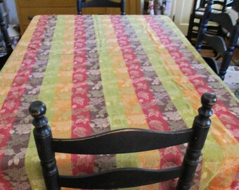 Vintage Tablecloth Fall Leaf Design Woven Cotton