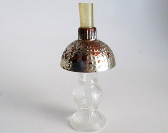 Vintage Oil Lamp Mini Perfume Bottles Glass Plastic Silver Shade  Collectible Glass Vanity Bottle