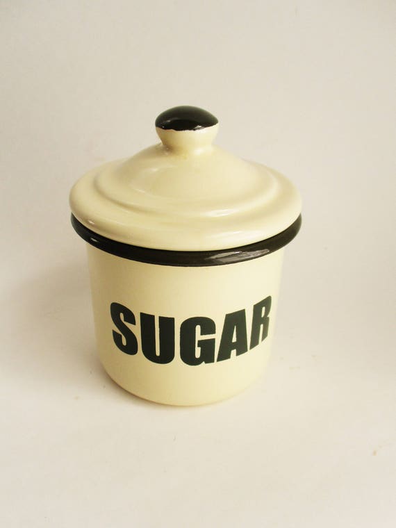 Vintage Sugar Canister Enamelware Cream Olive Green Kitchen Etsy