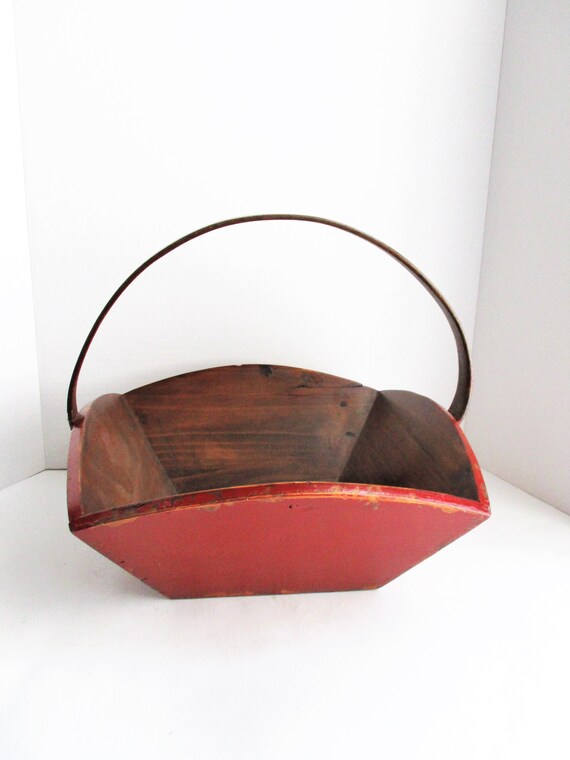 Vintage Wood Basket With Handle Pine Centerpiece Decor Rustic Etsy