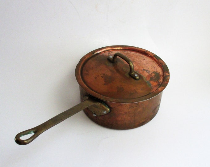 Vintage Copper Pot Brass Handles Tin Lined Kitchen Decor Etsy