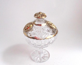Vintage Crystal Candy Dish Ornate Lid