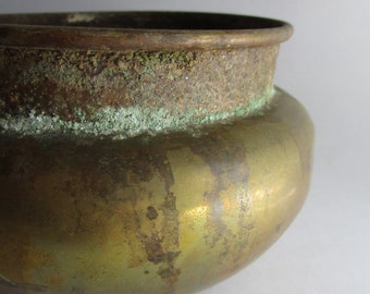 Vintage Brass Planter Rustic Round Vincent Mfg. Co.