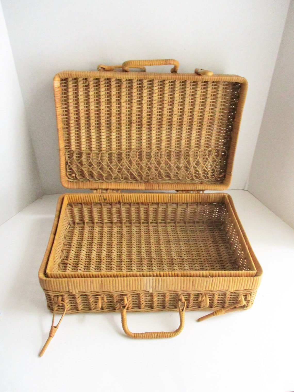 Vintage Wicker Suitcase Wedding Card Basket Picnic Basket Etsy