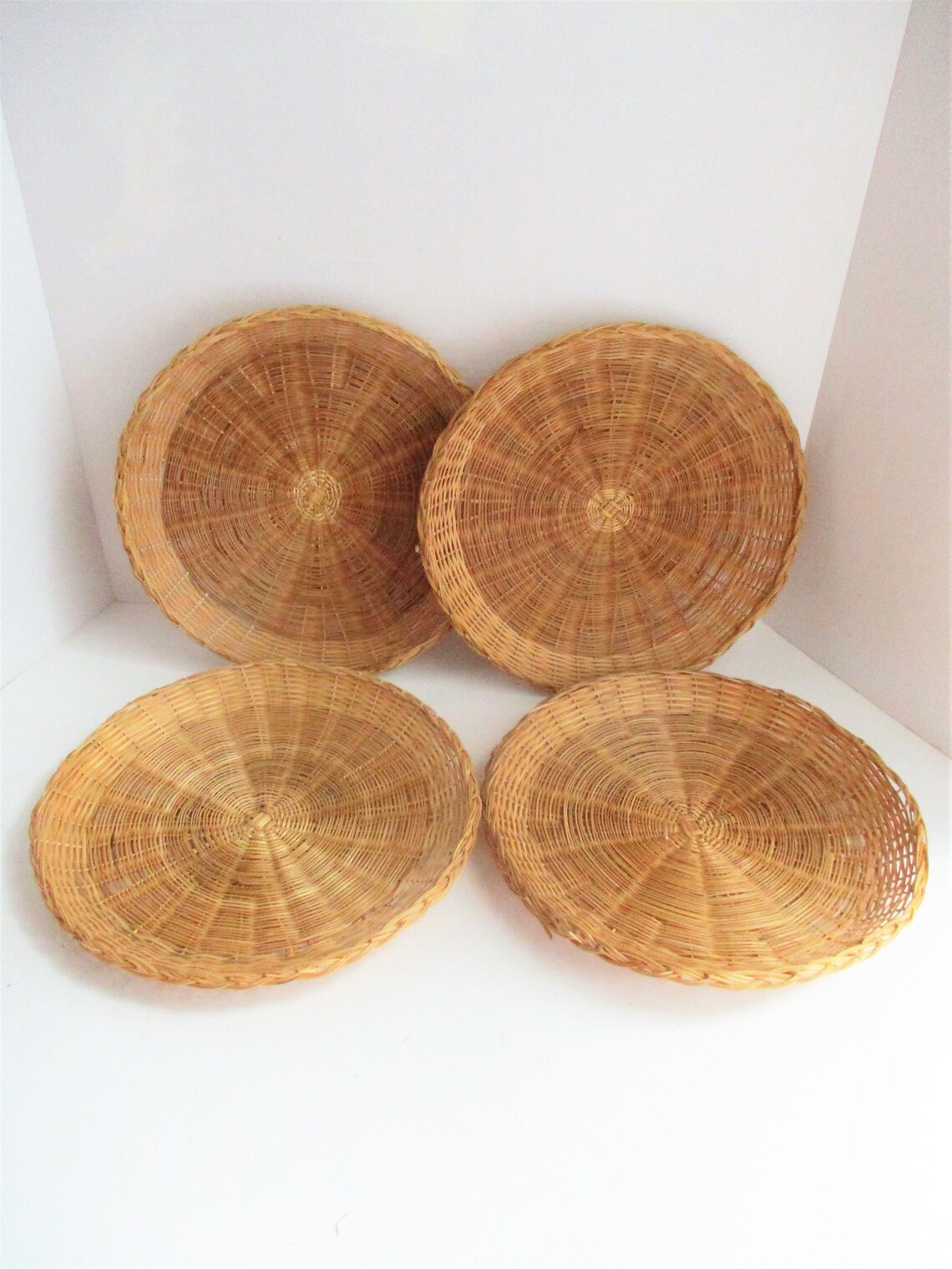 Vintage 4 Wicker Paper Plate Holders Hand Made Set of 4 Picnic Etsy
