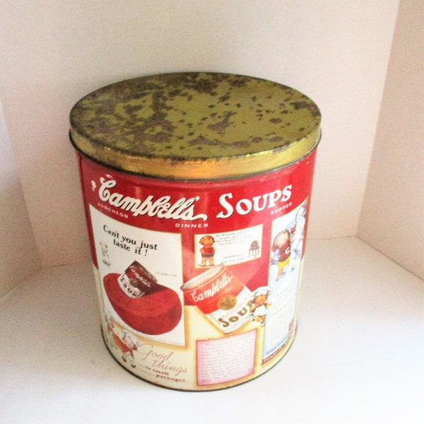 Vintage Campbell Soup Tin Advertising Collectible Red White Enamelware