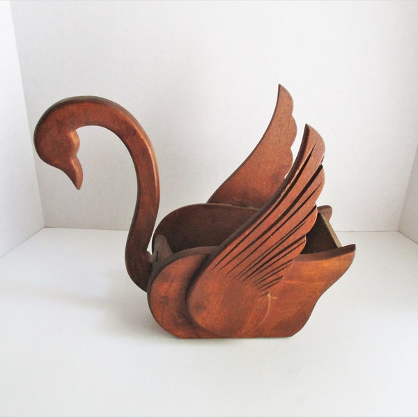 Vintage Holz Schwan Blumentopf geschnitzt Flügel Schwan Blume Blumentopf Schmuckstück Schale Home Dekor Sammler