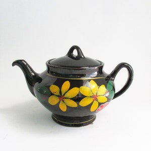 Vintage Teapot Black Yellow Flowers Royal Canadian Art Pottery