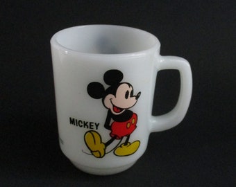 Vintage Mickey Mouse Mug Anchor Hocking Milk Glass