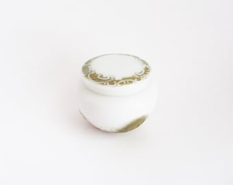 Vintage Vanity Jar Milk Glass Cold Painted Embossed