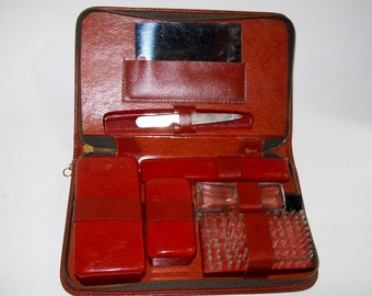 Vintage Men's Grooming Kit Leather Toiletry Case Travel Kit