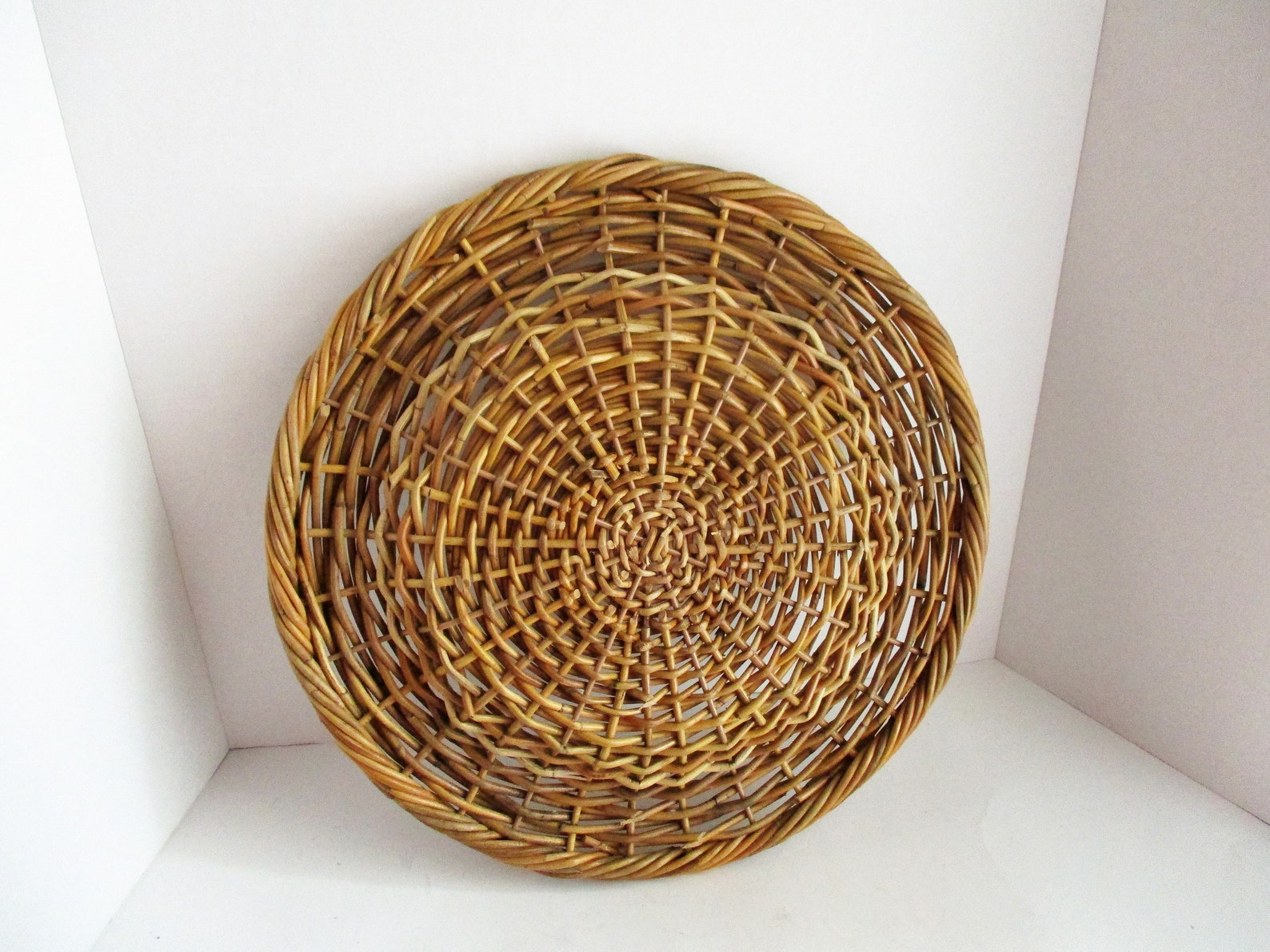 Vintage Rattan Plate Chargers Woven Trays Set of 2 Boho Rustic Etsy