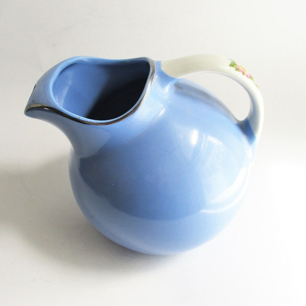 Vintage Ball Pitcher Hall China Company Cadet Blue Royal Rose