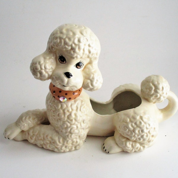 Vintage Poodle Planter Dog Figurine Aurora Borealis Stone Diva Poodle Collectible 1960's