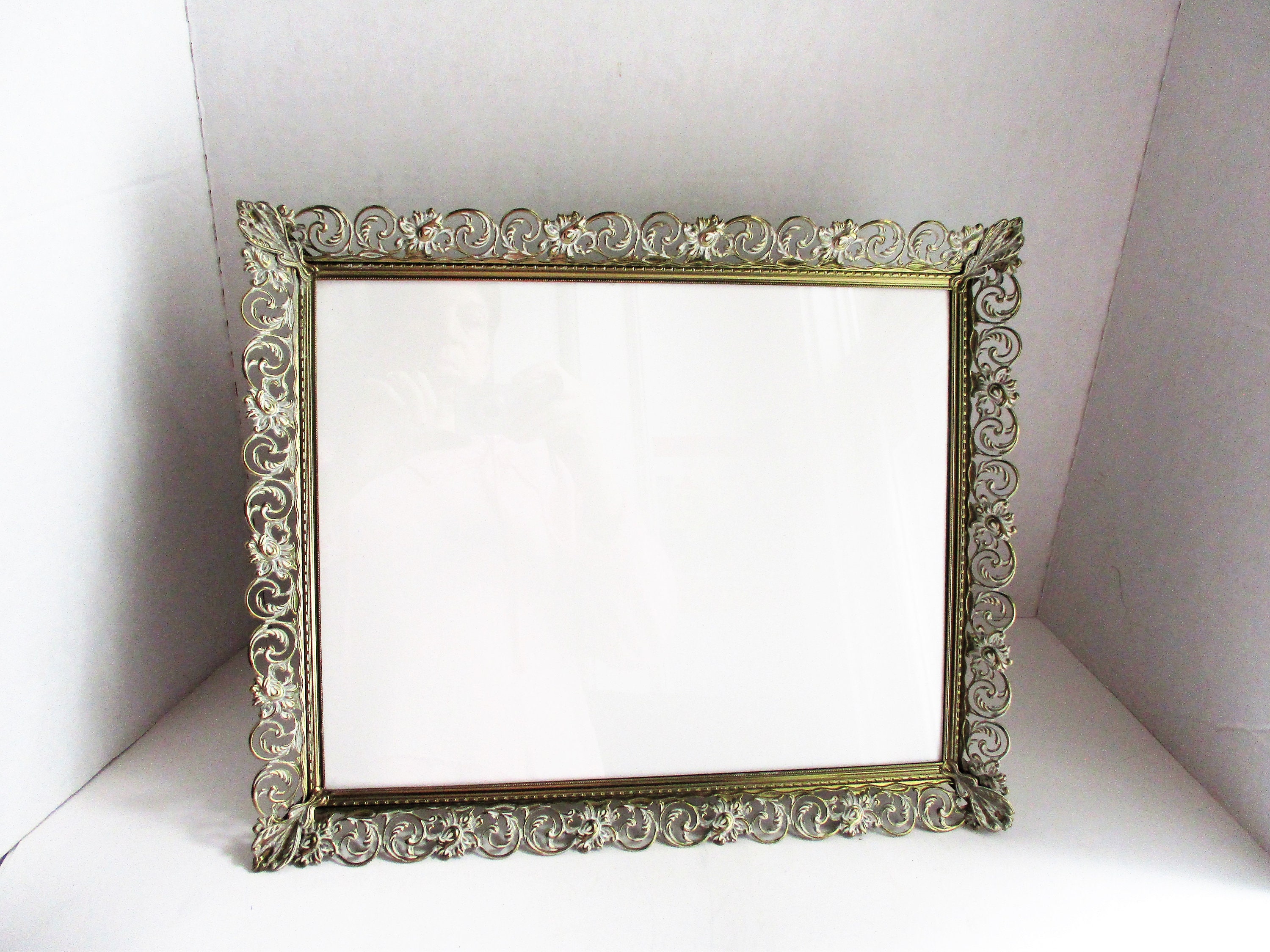 Vintage Frame 11 x 14 Gold Tone Metal Ornate Pierced Floral Etsy