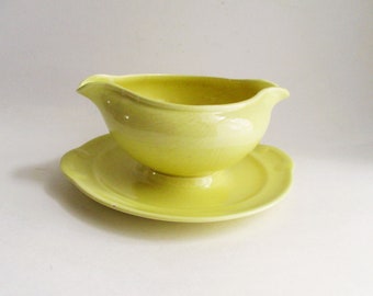 Vintage Lu-Ray Pastels Yellow Gravy Boat on Plate