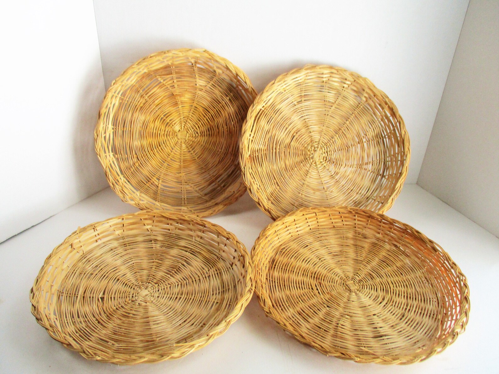 Vintage Paper Plate Holders Set of 4 Bamboo Wicker Handwoven Etsy