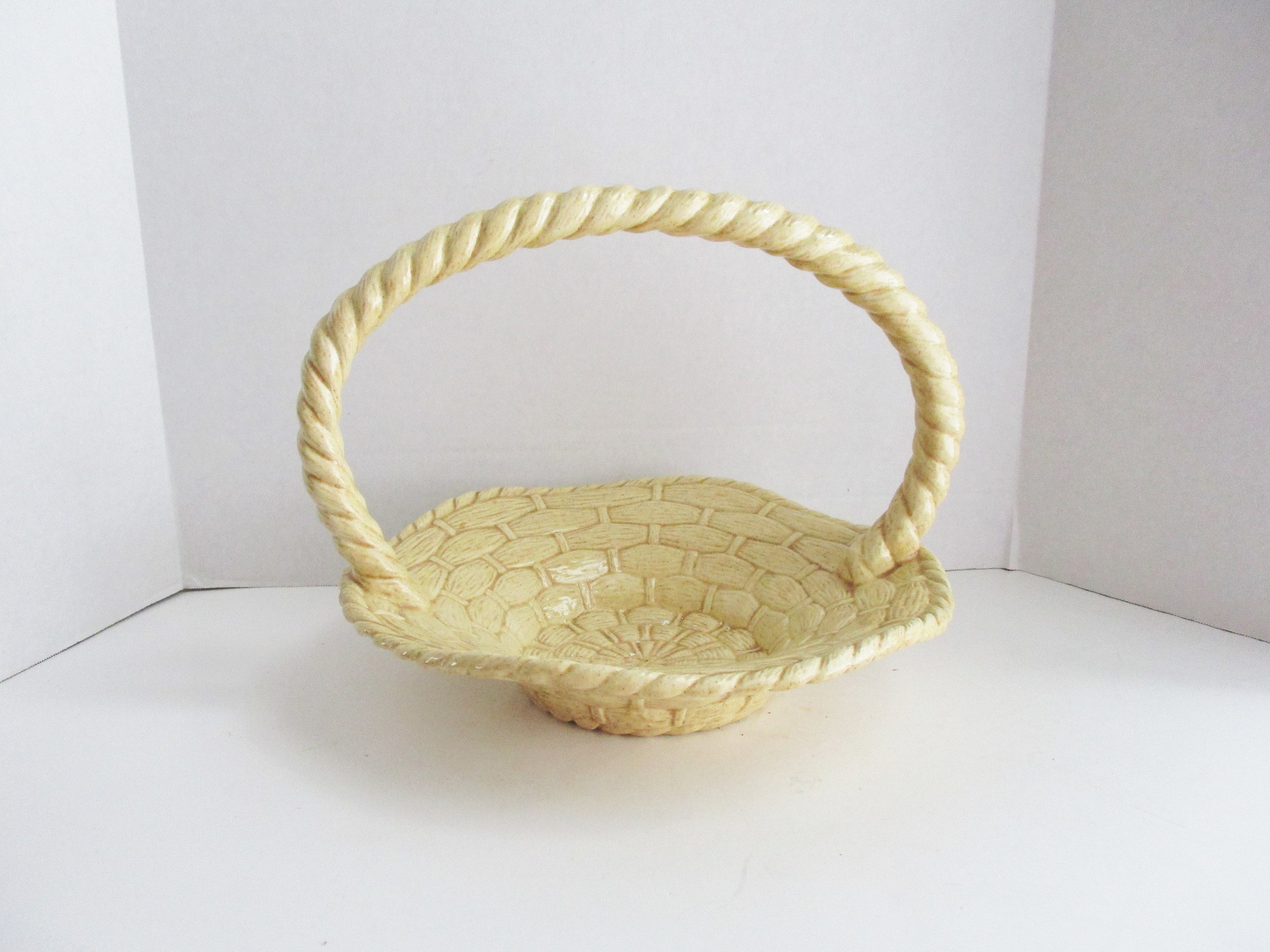 Vintage Basket Ceramic Woven Look Handle Retro Duncan Etsy