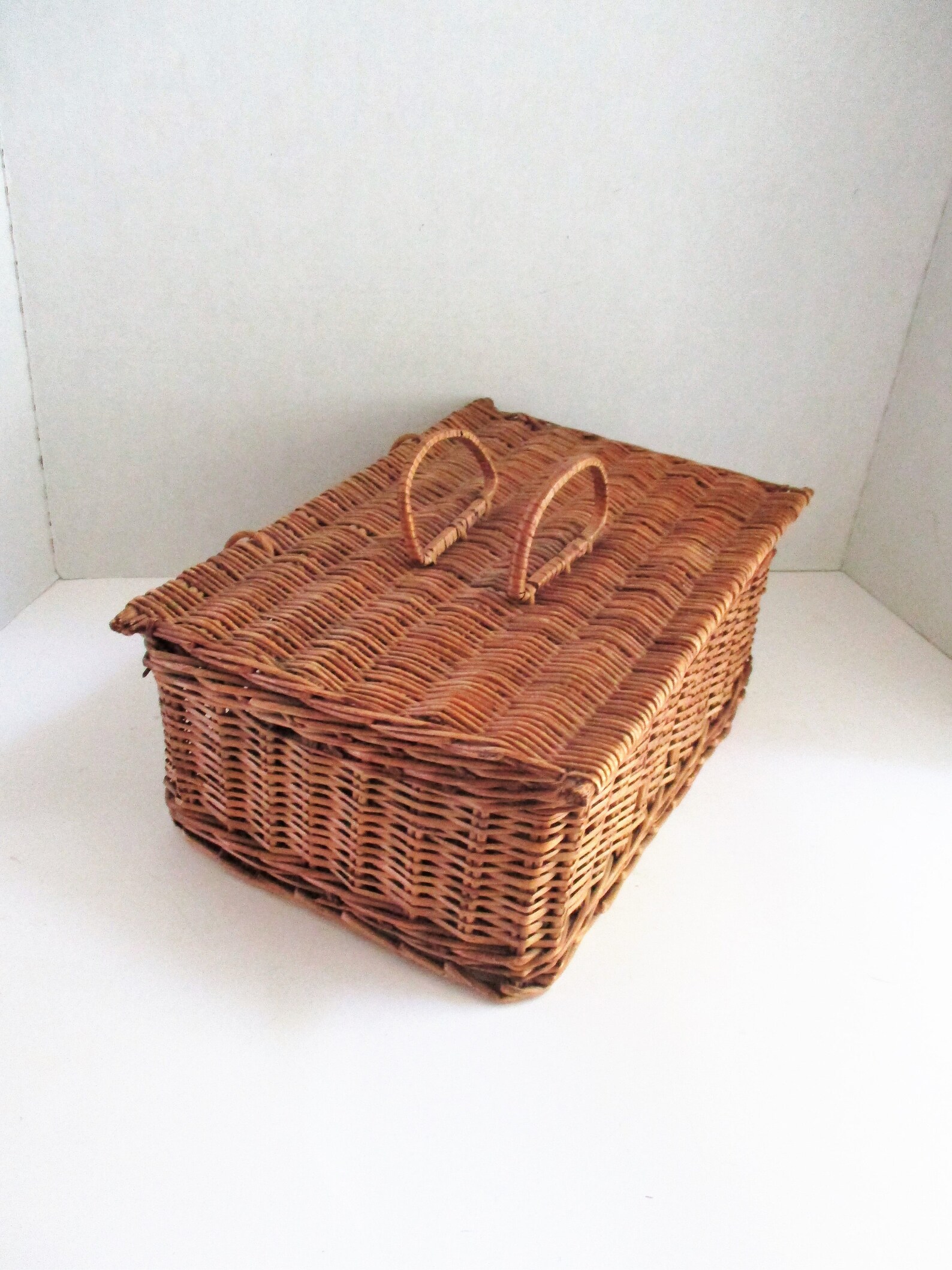 Vintage Wicker Basket Square with Lid Storage Home Decor Etsy