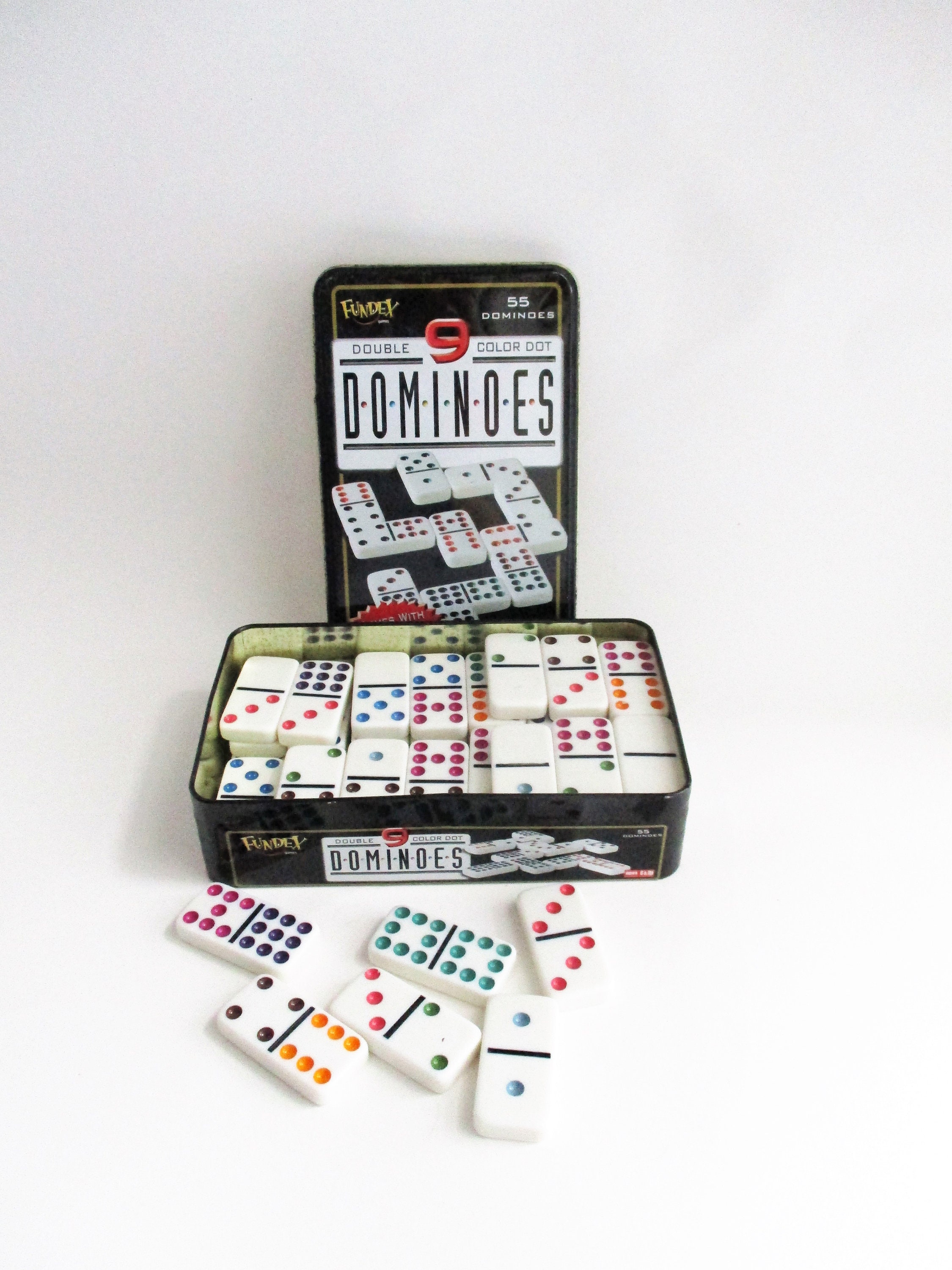 Vintage Domino Set Fundex Double Nine Multicolor Dominoes 55