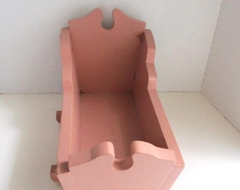 Vintage Doll Cradle Pink Painted Wood Rocker