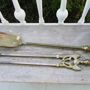 Vintage Fireplace Tool Set Victorian Brass Tongs Shovel Set of 2 Art Nouveau Style
