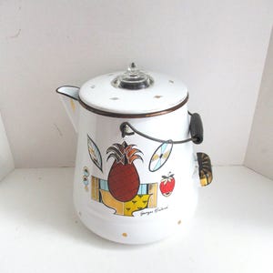 Vintage Enamel Coffee Pot Georges Briard Retro Pineapple Design 4 Quart Percolator