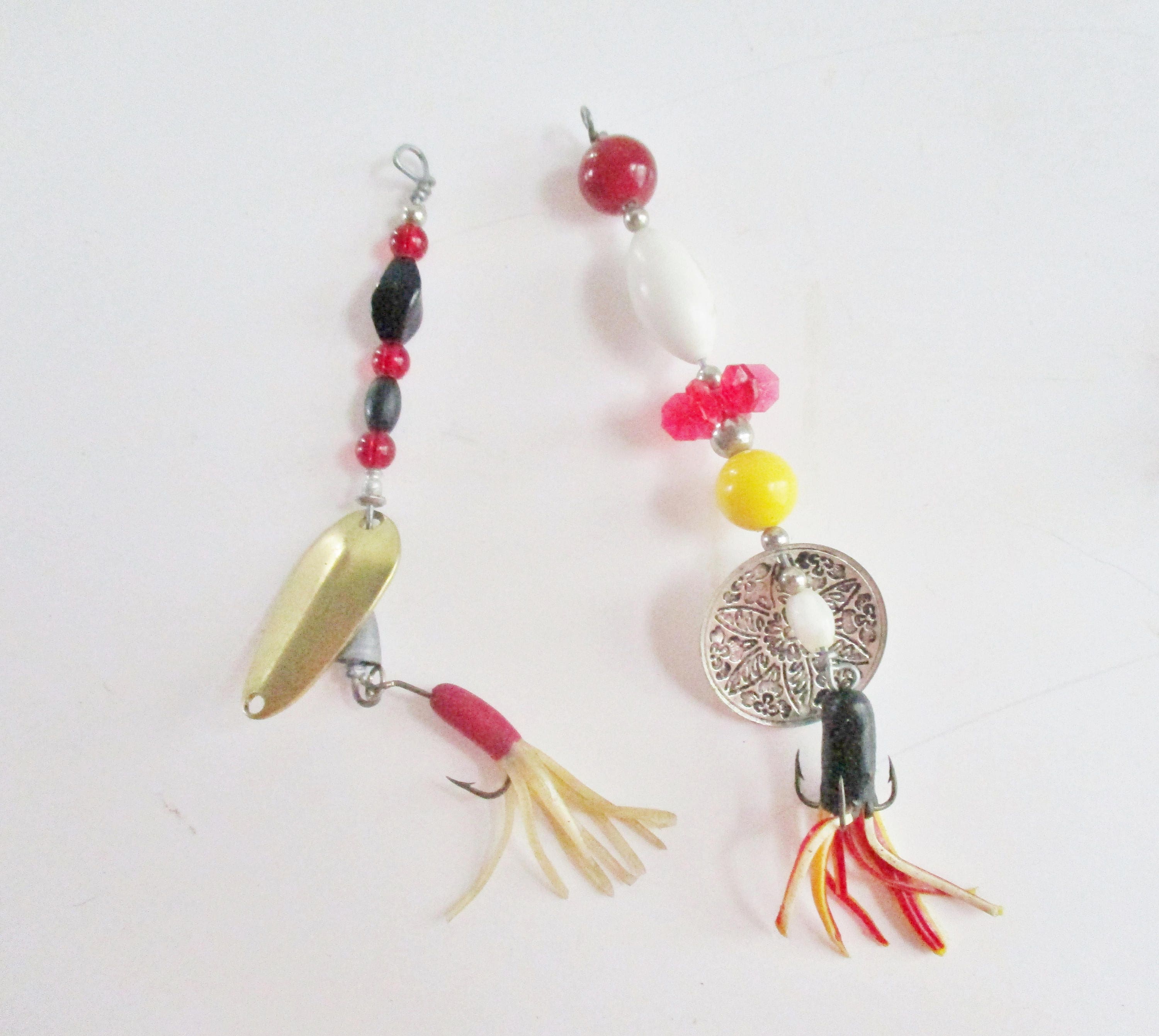 Vintage Fishing Lures Beads Assemblage Supply Red Black Beads Etsy