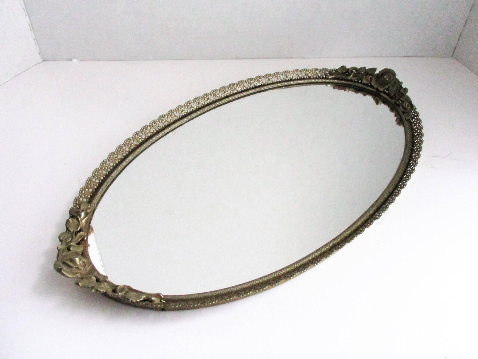 Vintage Matson Vanity Mirror Mid Century Rose Ormolu Filigree Etsy