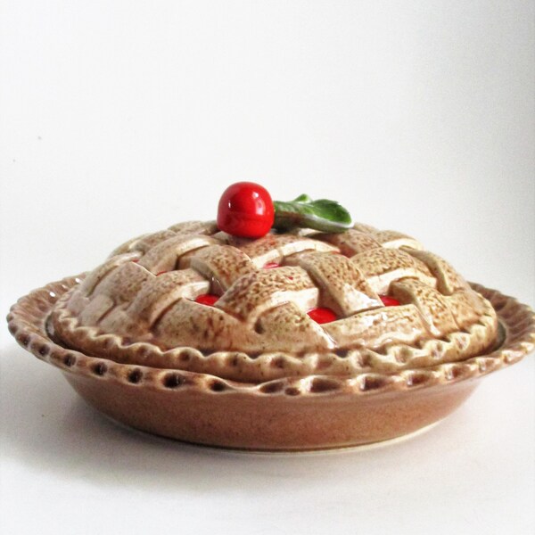 Vintage Pie Plate Ceramic Cherry Pie with Cover 9"