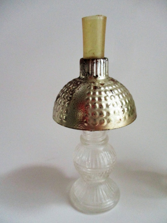 Vintage Oil Lamp Mini Perfume Bottle Glass Plastic Silver, 57 OFF