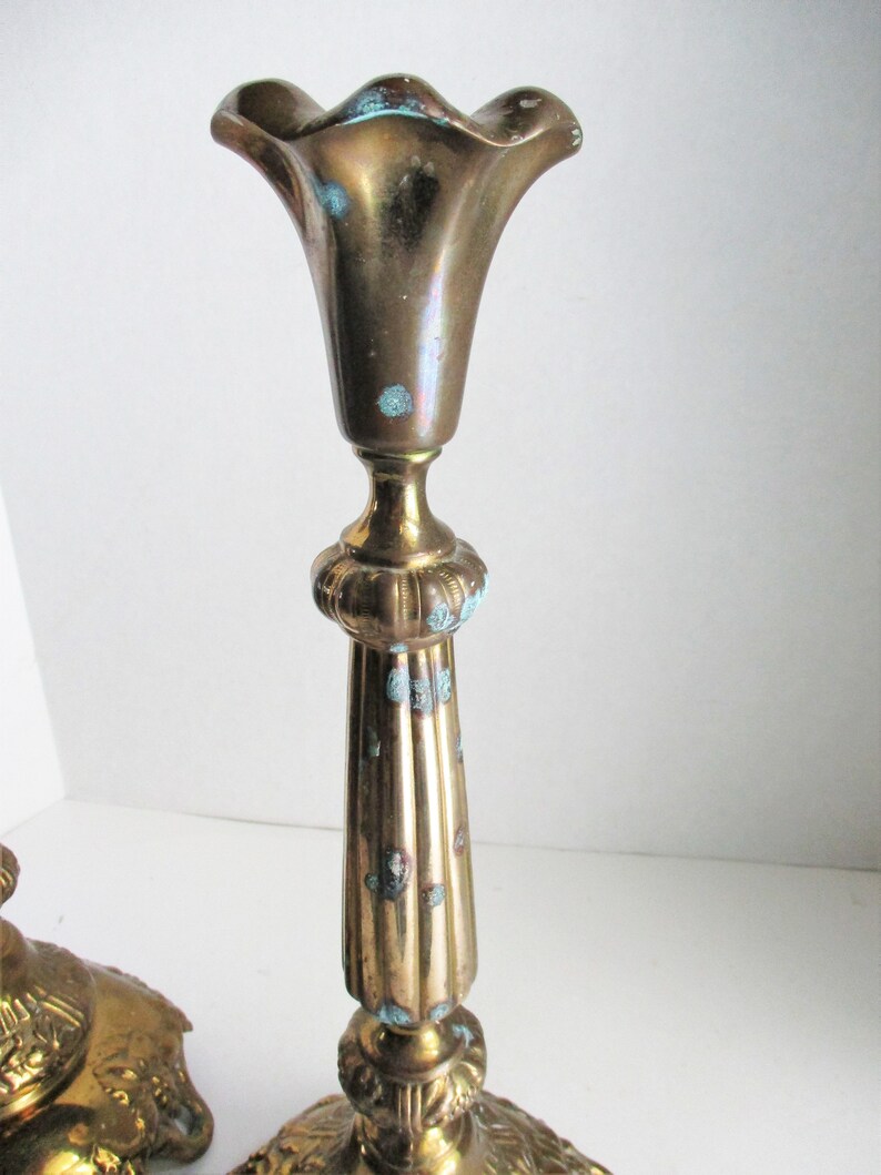 Vintage Brass Candlesticks Pair C1890 Large Church Sabbath Etsy
