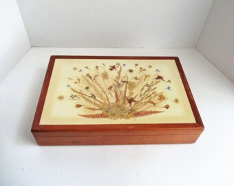 Vintage Jewelry Box BK Designs Natural Dried Wild Flowers American Hardwood