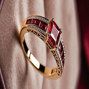 Förlovningsring med 2 karat labradorrubin, rund prinsesslipning, 14k guldpläterat sterlingsilver